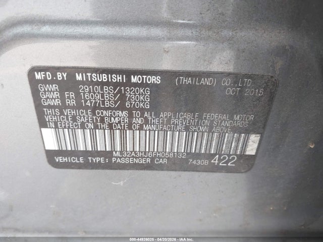 Продаж на аукціоні авто 2015 Mitsubishi Mirage De, vin: ML32A3HJ6FH058132, номер лоту: 44926025