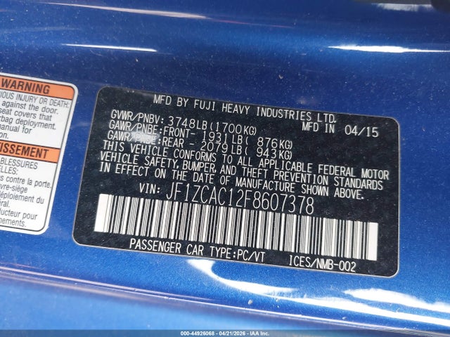 Продажа на аукционе авто 2015 Subaru Brz Limited, vin: JF1ZCAC12F8607378, номер лота: 44926068