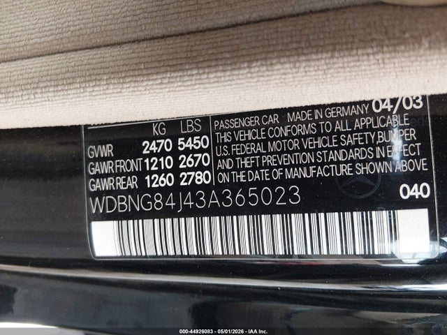 Продажа на аукционе авто 2003 Mercedes-benz S 500, vin: WDBNG84J43A365023, номер лота: 44926083