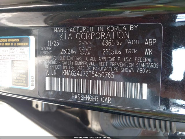 KNAG24J72T5450765 KIA K5 Lxs Fwd