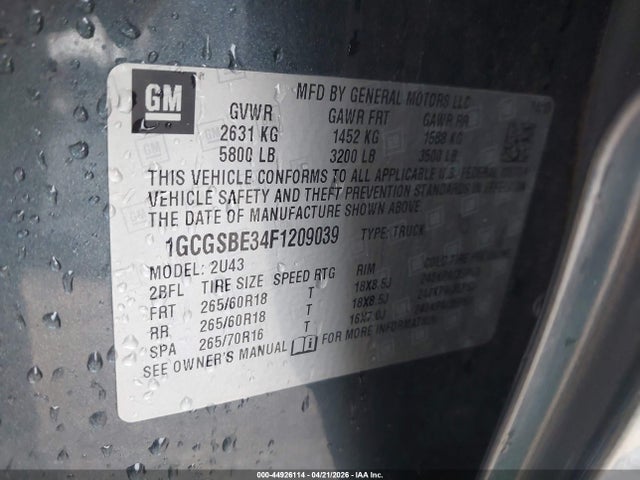 44926114 :رقم المزاد ، 1GCGSBE34F1209039 vin ، 2015 Chevrolet Colorado Lt مزاد بيع