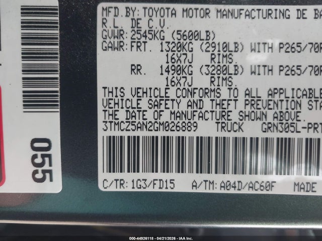 3TMCZ5AN2GM026889 Toyota Tacoma Trd Off Road