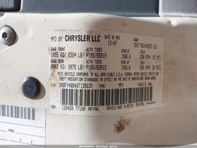 44926156 :رقم المزاد ، 3A8FY48B48T135635 vin ، 2008 Chrysler Pt Cruiser Lx مزاد بيع