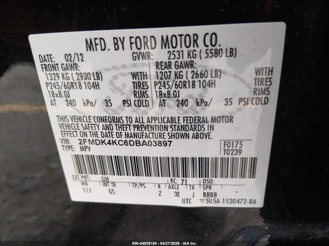 Aukcja sprzedaży 2013 Ford Edge Limited, vin: 2FMDK4KC6DBA03897, numer aukcji: 44926180