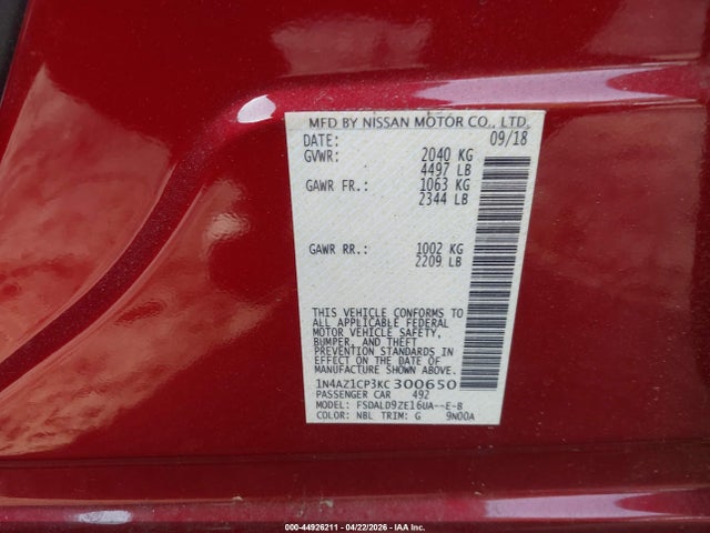 Aukcja sprzedaży 2019 Nissan Leaf Sv, vin: 1N4AZ1CP3KC300650, numer aukcji: 44926211
