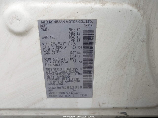 Aukcja sprzedaży 2014 Nissan Rogue S, vin: 5N1AT2MT7EC812358, numer aukcji: 44926216