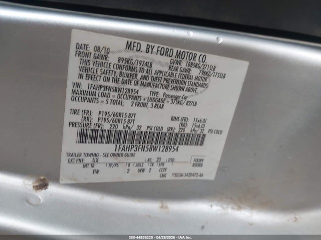Продажа на аукционе авто 2011 Ford Focus Se, vin: 1FAHP3FN5BW128954, номер лота: 44926220