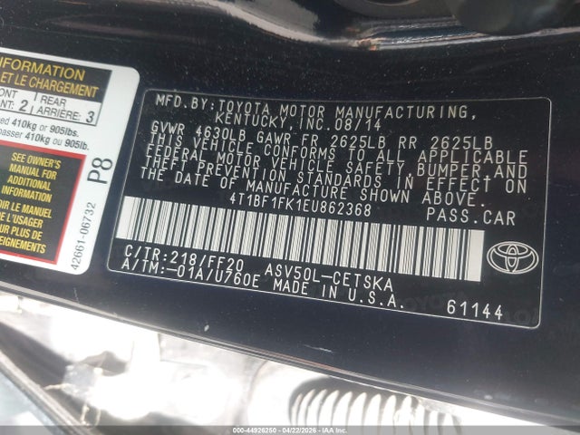 4T1BF1FK1EU862368 Toyota Camry Se Sport