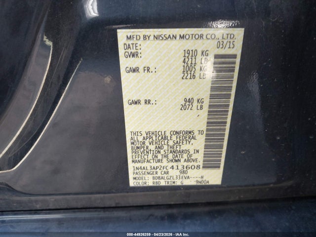 Nissan Altima 2.5 S 2015 1N4AL3AP2FC413608 Image 9