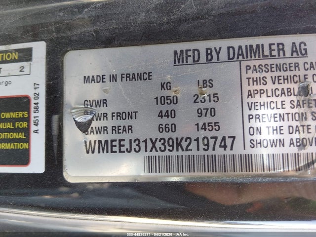 Продажа на аукционе авто 2009 Smart Fortwo Brabus/passion/pure, vin: WMEEJ31X39K219747, номер лота: 44926271