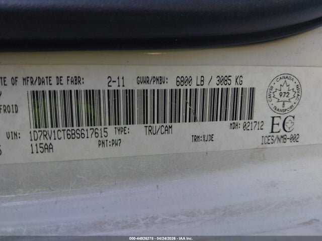 44926278 :رقم المزاد ، 1D7RV1CT6BS617615 vin ، 2011 Ram Ram 1500 Laramie Longhorn مزاد بيع