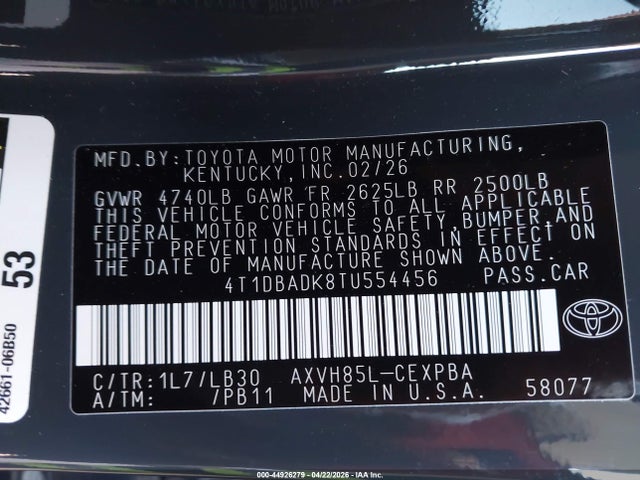 Aukcja sprzedaży 2026 Toyota Camry Xse, vin: 4T1DBADK8TU554456, numer aukcji: 44926279