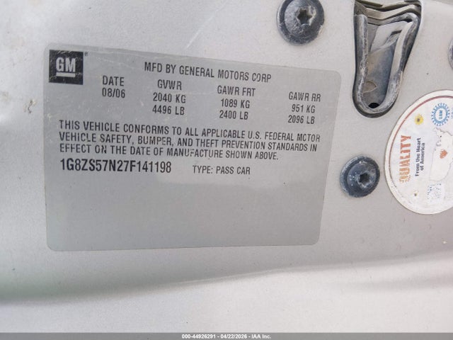 44926291 :رقم المزاد ، 1G8ZS57N27F141198 vin ، 2007 Saturn Aura Xe مزاد بيع