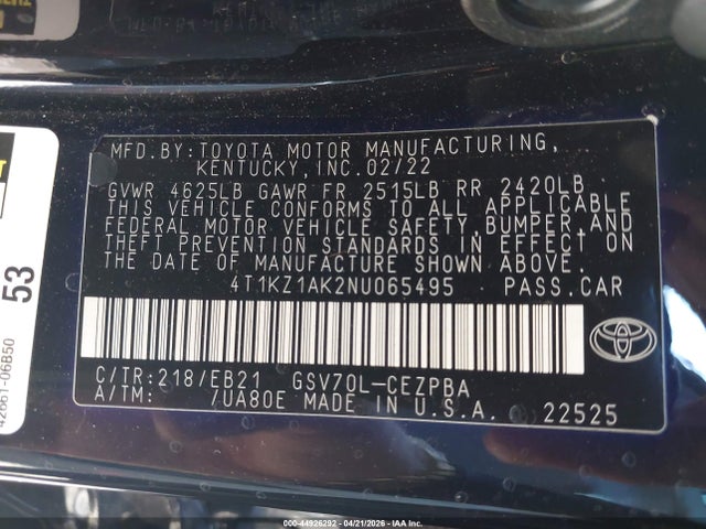 Toyota CAMRY TRD 2022 4T1KZ1AK2NU065495 Image 9