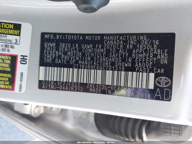 Toyota Corolla S Plus 2016 2T1BURHE6GC701319 Image 9