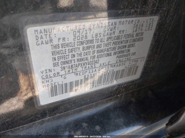 Aukcja sprzedaży 2017 Nissan Sentra Sr, vin: 3N1AB7APXHY402342, numer aukcji: 44926310