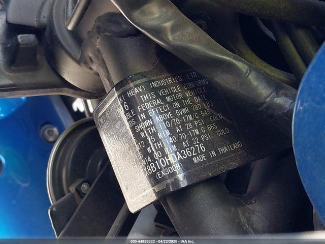 2017 Kawasaki Ex300 B მანქანა იყიდება აუქციონზე, vin: JKAEX8B10HDA36276, აუქციონის ნომერი: 44926322
