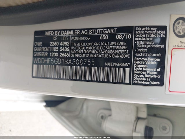 Продаж на аукціоні авто 2011 Mercedes-benz E 350, vin: WDDHF5GB1BA308755, номер лоту: 44926333