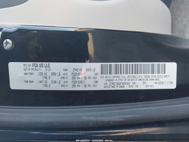 44926351 :رقم المزاد ، 2C4RC1BG0FR694301 vin ، 2015 Chrysler Town & Country Touring مزاد بيع