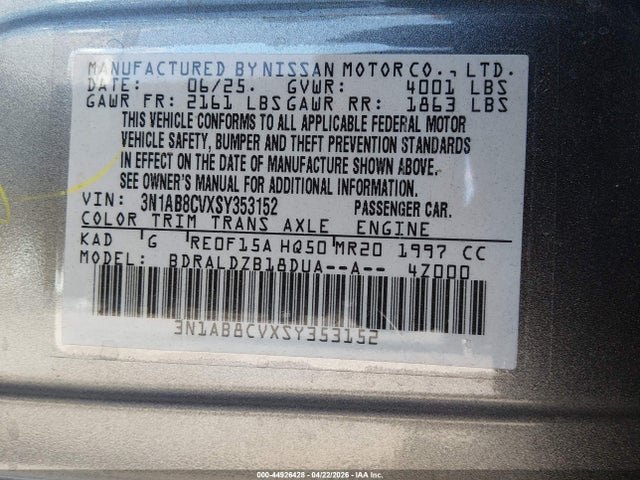 44926428 :رقم المزاد ، 3N1AB8CVXSY353152 vin ، 2025 Nissan Sentra Sv مزاد بيع