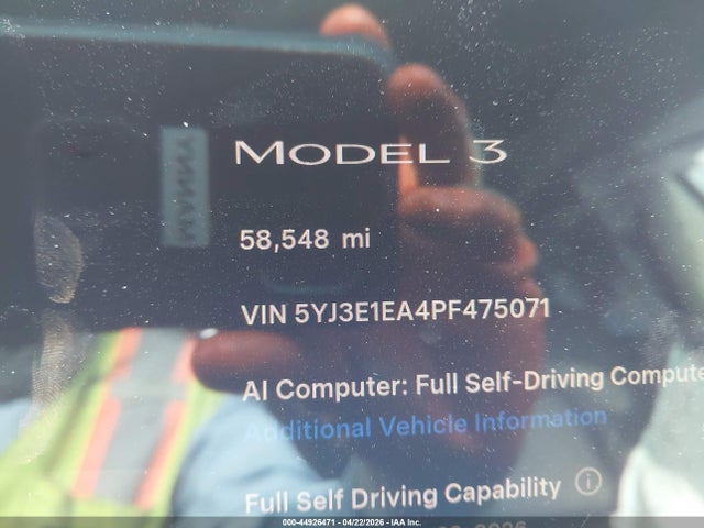 Продажа на аукционе авто 2023 Tesla Model 3 Rear-wheel Drive, vin: 5YJ3E1EA4PF475071, номер лота: 44926471