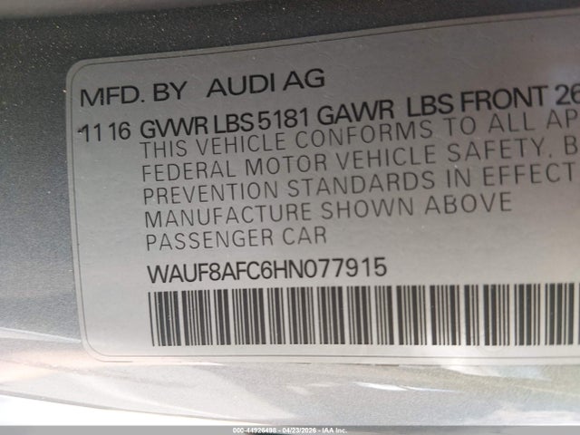 44926498 :رقم المزاد ، WAUF8AFC6HN077915 vin ، 2017 Audi A6 2.0t Premium مزاد بيع
