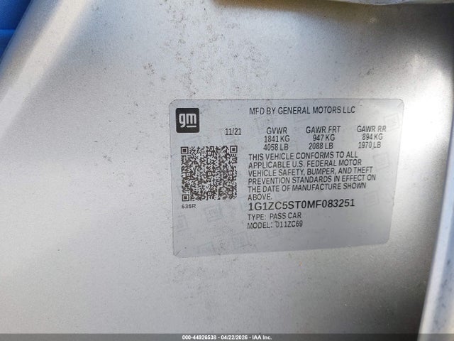 1G1ZC5ST0MF083251 Chevrolet Malibu Fwd 1fl