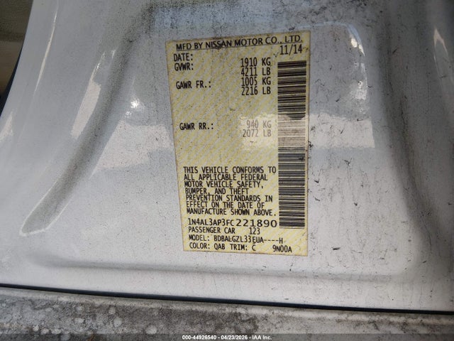 Aukcja sprzedaży 2015 Nissan Altima 2.5 S, vin: 1N4AL3AP3FC221890, numer aukcji: 44926540