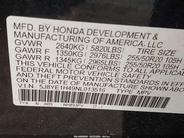 Продажа на аукционе авто 2022 Acura Mdx Technology Package, vin: 5J8YE1H49NL013516, номер лота: 44926545