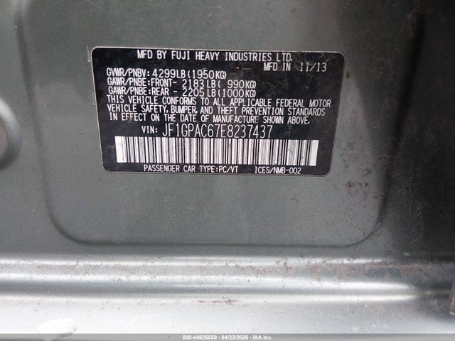 2014 Subaru Impreza 2.0i Premium მანქანა იყიდება აუქციონზე, vin: JF1GPAC67E8237437, აუქციონის ნომერი: 44926550