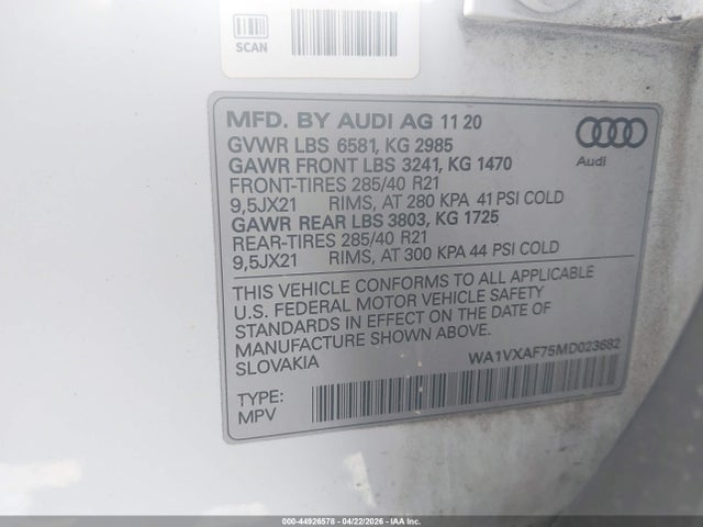 Продаж на аукціоні авто 2021 Audi Q7 Prestige 55 Tfsi Quattro Tiptronic, vin: WA1VXAF75MD023682, номер лоту: 44926578
