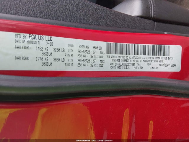 Продаж на аукціоні авто 2018 Dodge Durango Sxt Awd, vin: 1C4RDJAG2JC372033, номер лоту: 44926604