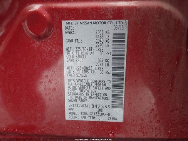 Продаж на аукціоні авто 2015 Nissan Rogue Sl, vin: 5N1AT2MT6FC847555, номер лоту: 44926607