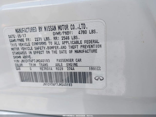 Aukcja sprzedaży 2018 Infiniti Q50 2.0t Luxe, vin: JN1CV7AP7JM240193, numer aukcji: 44926614