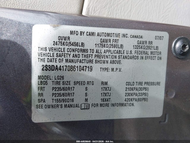 Продажа на аукционе авто 2008 Suzuki Xl7 Luxury, vin: 2S3DA417086104719, номер лота: 44926648