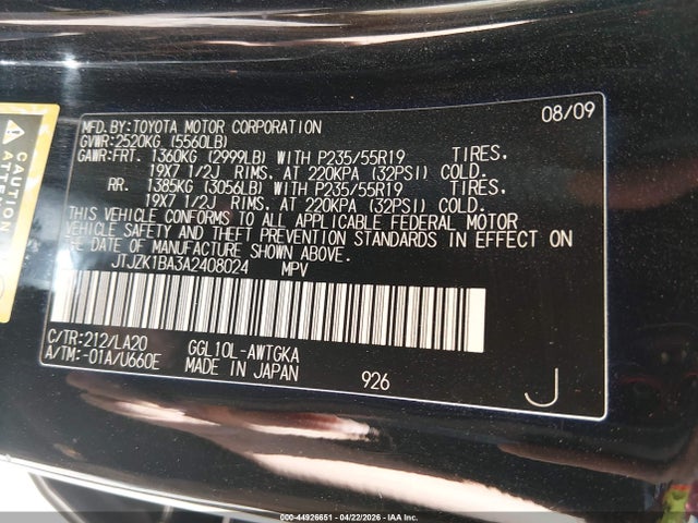 Продажа на аукционе авто 2010 Lexus Rx 350, vin: JTJZK1BA3A2408024, номер лота: 44926651