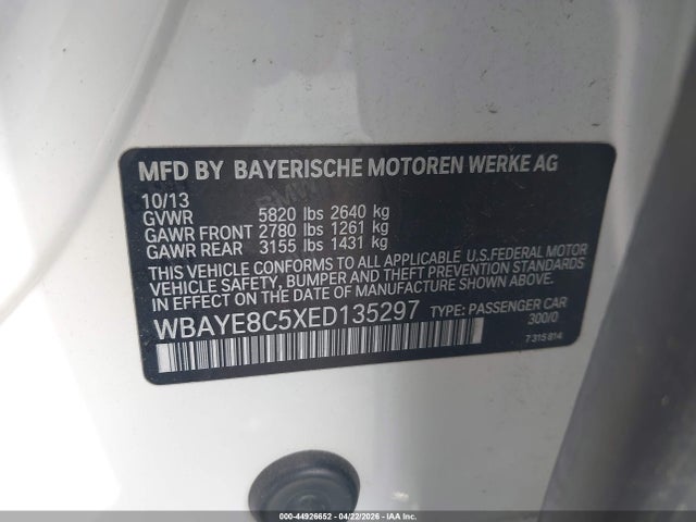 Продаж на аукціоні авто 2014 Bmw Alpina B7, vin: WBAYE8C5XED135297, номер лоту: 44926652