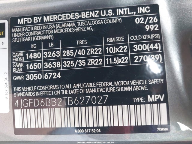 Aukcja sprzedaży 2026 Mercedes-benz Amg Gle 53 Coupe 4matic+, vin: 4JGFD6BB2TB627027, numer aukcji: 44926660