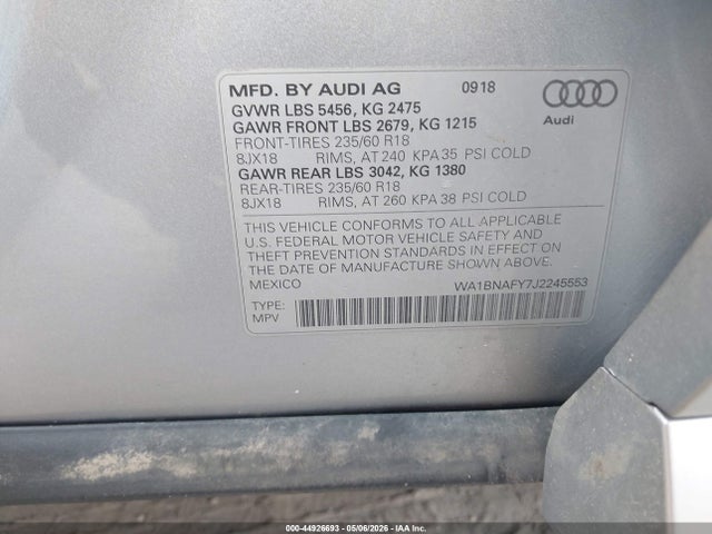 Продажа на аукционе авто 2018 Audi Q5 2.0t Premium, vin: WA1BNAFY7J2245553, номер лота: 44926693