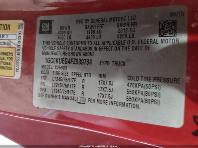 1GC0KUEG4FZ539734 Chevrolet Silverado 2500hd Wt