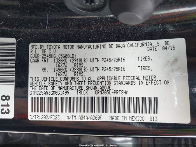 3TMCZ5AN3GM031499 Toyota Tacoma Sr5 V6