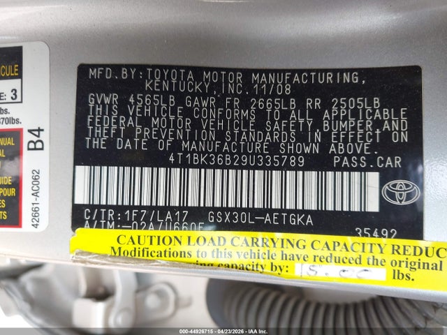 Aukcja sprzedaży 2009 Toyota Avalon Xls, vin: 4T1BK36B29U335789, numer aukcji: 44926715