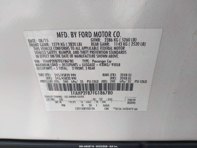 1FAHP2F87FG186780 Ford Taurus Limited