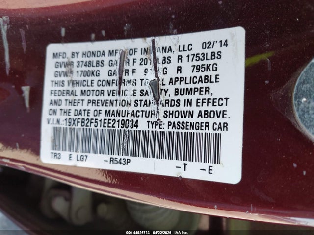 Продажа на аукционе авто 2014 Honda Civic Lx, vin: 19XFB2F51EE219034, номер лота: 44926733