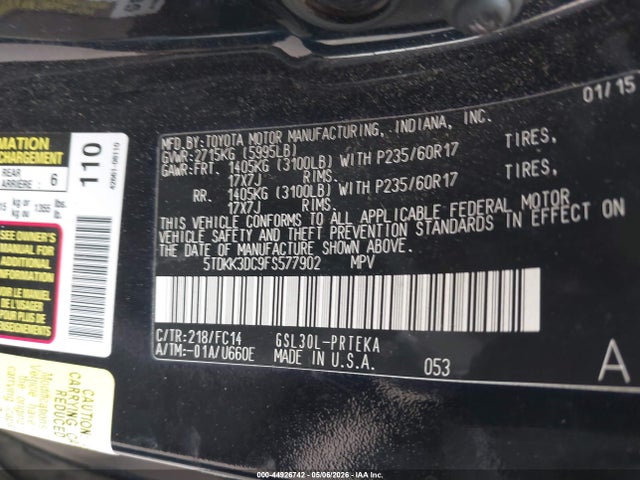 Toyota Sienna Le 8 Passenger 2015 5TDKK3DC9FS577902 Image 9