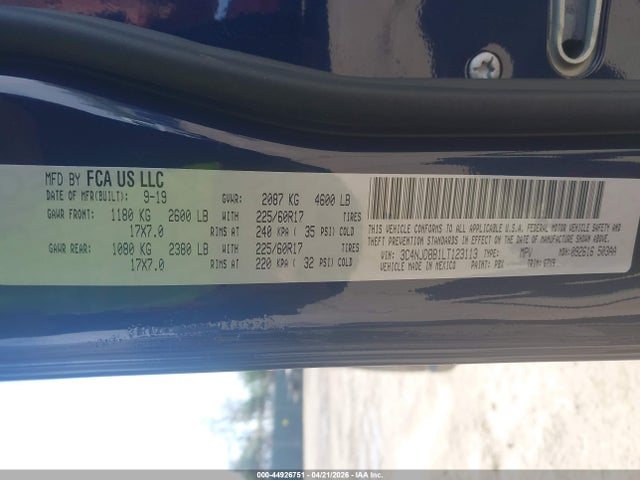 44926751 :رقم المزاد ، 3C4NJDBB1LT123113 vin ، 2020 Jeep Compass Latitude 4x4 مزاد بيع