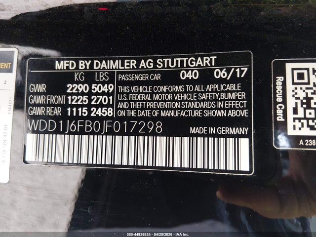 44926824 :رقم المزاد ، WDD1J6FB0JF017298 vin ، 2018 Mercedes-benz E 400 مزاد بيع