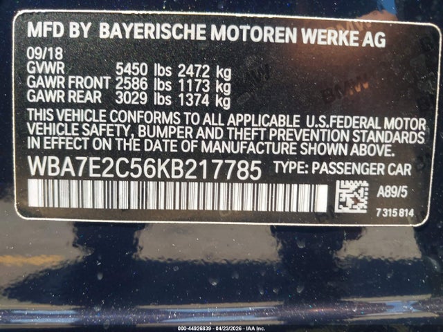 BMW 740I 2019 WBA7E2C56KB217785 Image 9