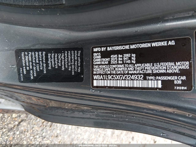 44926846 :رقم المزاد ، WBA1L9C5XGV324932 vin ، 2016 Bmw 228i Xdrive مزاد بيع