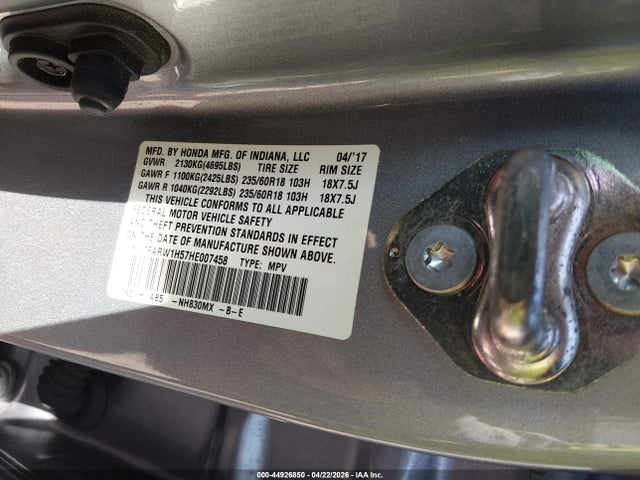 2017 Honda Cr-v Ex მანქანა იყიდება აუქციონზე, vin: 7FARW1H57HE007458, აუქციონის ნომერი: 44926850